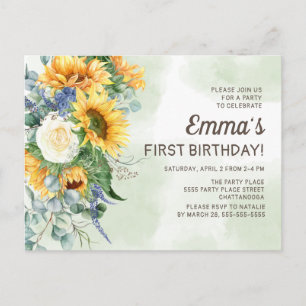 Carte Postale Tournesols Verdure Petites filles 1er anniversaire
