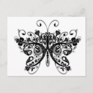 Carte Postale Tournures Florales Papillon - Noir & Blanc