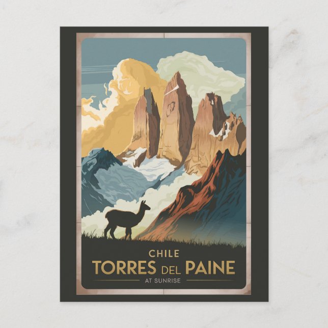 Carte Postale Tours del Paine Illustration d'art de voyage Chili (Devant)