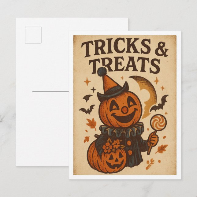 Carte Postale Tours et Traitements Halloween Vintage (Devant / Derrière)