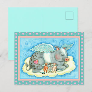 CARTE POSTALE TOUS LES BONS PIGLETS VONT AU CIEL, LES BONS PIG A