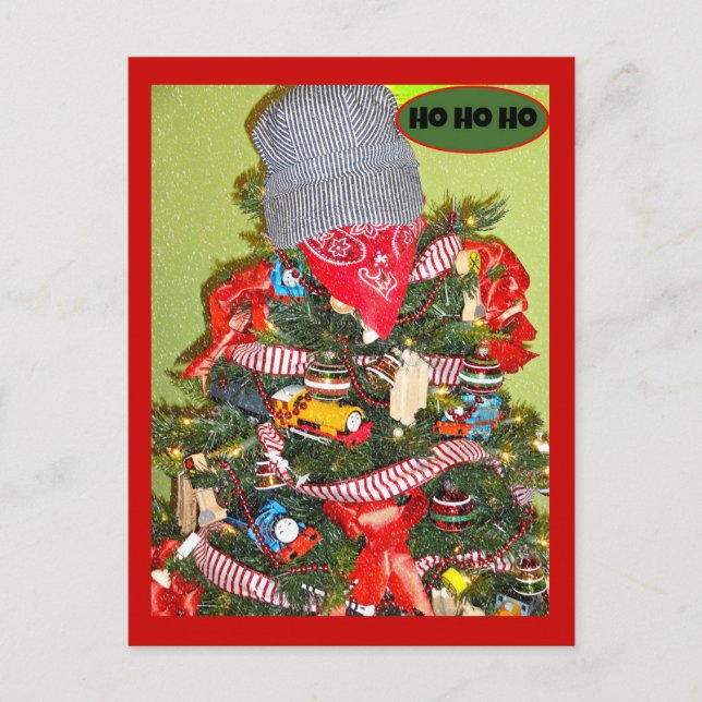 Carte Postale Tout À Bord ! Train Thème Noël Arbre Salutation (Devant)