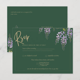 Carte Postale Tout-en-un Wisteria Green Gold Texte Mariage RSVP 