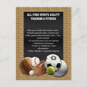 Carte Postale Toutes les balles de sport Star avec mur de brique