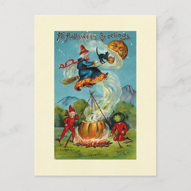 Carte Postale Toutes les salutations d'Halloween Volying Witch (Devant)