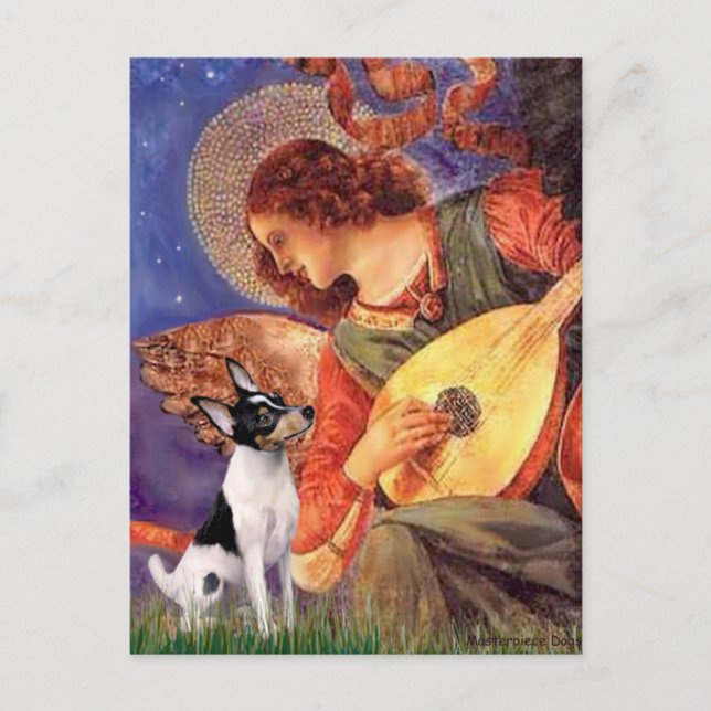 Carte Postale Toy Fox Terrier - Ange au Mandolin (Devant)