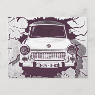 Carte Postale Trabant Car, Noir & Blanc, Mur de Berlin (1)