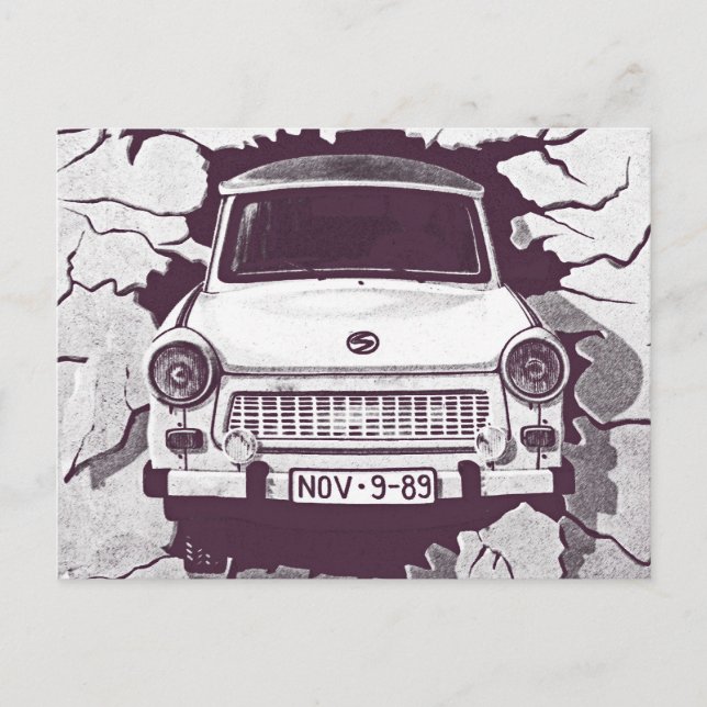 Carte Postale Trabant Car, Noir & Blanc, Mur de Berlin (1) (Devant)