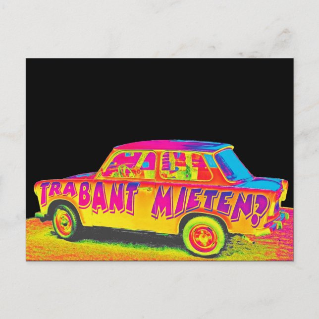 Carte Postale Trabant Car, Raibow Effet, Black Back, Berlin (Devant)