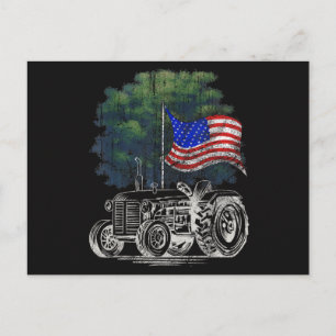 Carte Postale Tracteur agricole vintage drapeau américain patrio
