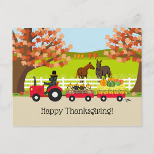 Carte Postale Tracteur bon thanksgiving Black Labrador