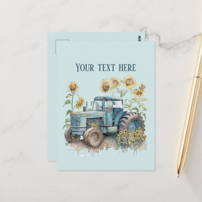 Carte Postale Tracteur de campagne ancien cool ajouter du texte (Devant/Arrière en situation)