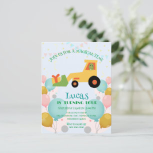 Carte Postale Tracteur de dinosaure drôle Nom de fête d'annivers