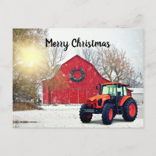 Carte Postale  Tracteur orange moderne à Noël Barnyard 