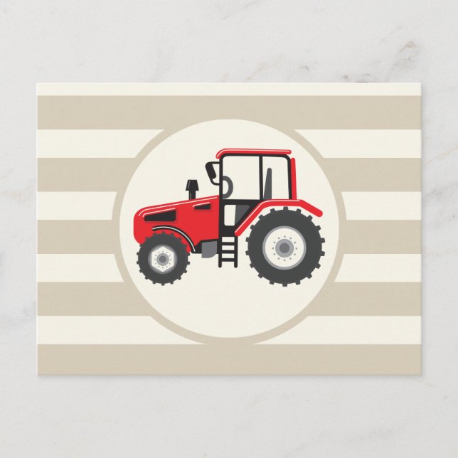Carte Postale Tracteur Red Farm sur Tan Stripes (Devant)