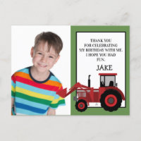 Tracteur rouge Joyeux Anniversaire Photo Merci sur