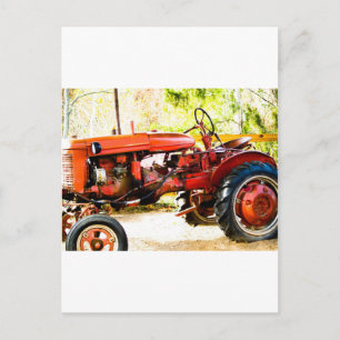 Carte Postale Tracteur rouge vintage