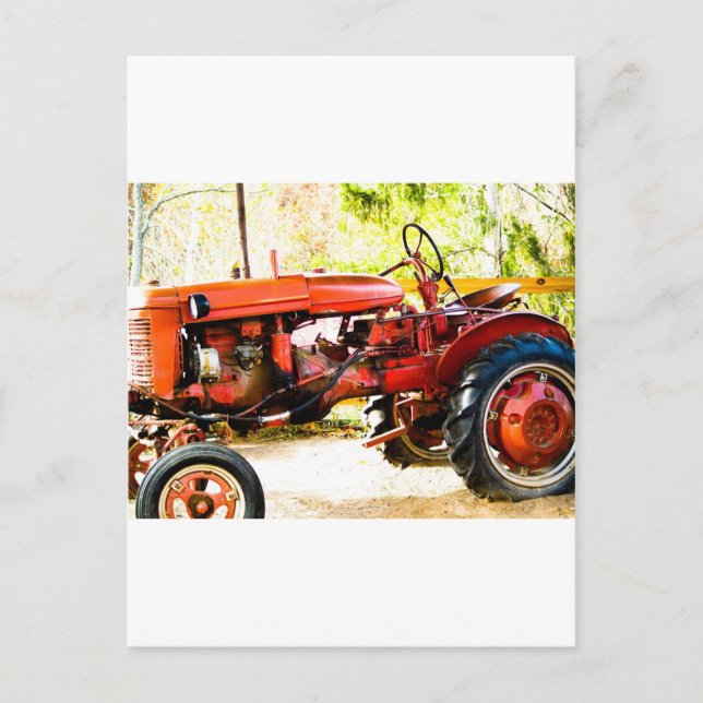Carte Postale Tracteur rouge vintage (Devant)