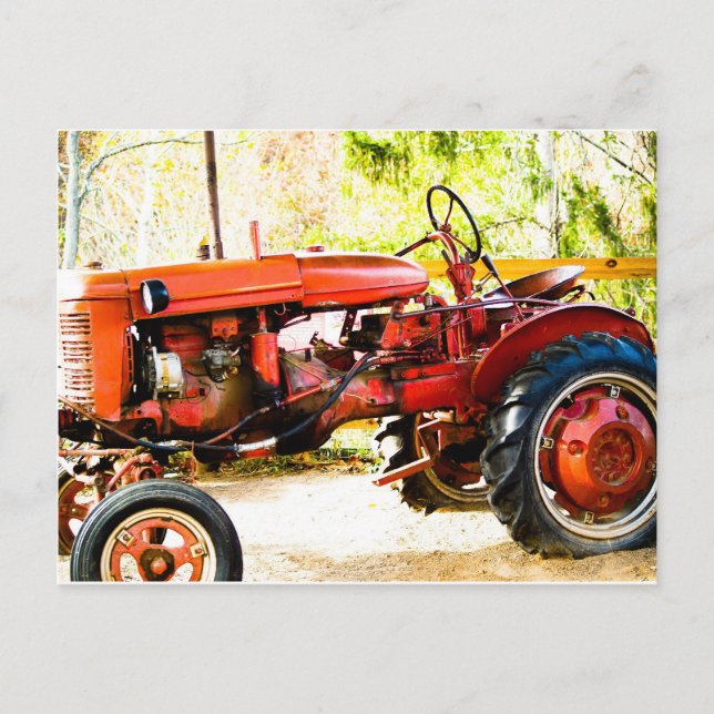 Carte Postale Tracteur rouge vintage (Devant)