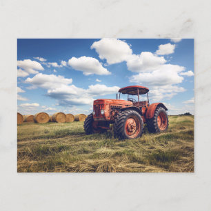Carte Postale Tracteur rustique avec balles de foin
