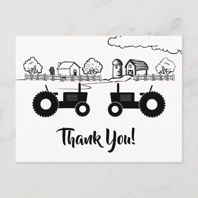 Carte Postale Tracteurs en Silhouette n Farm Noir - Blanc Merci (Devant)