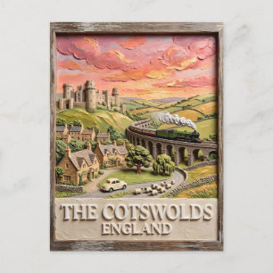 Carte Postale Train à vapeur de Cotswolds Château Campagne Angle