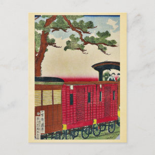 Carte Postale Train à vapeur par Utagawa, Kuniteru Ukiyoe