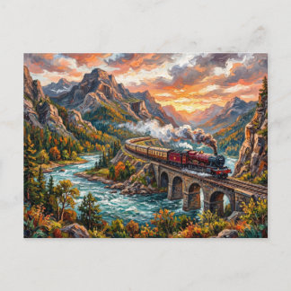 Carte Postale Train à vapeur rouge traversant le canyon de la ri