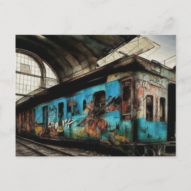 Carte Postale Train abandonné avec Graffiti Urban Street Art (Devant)