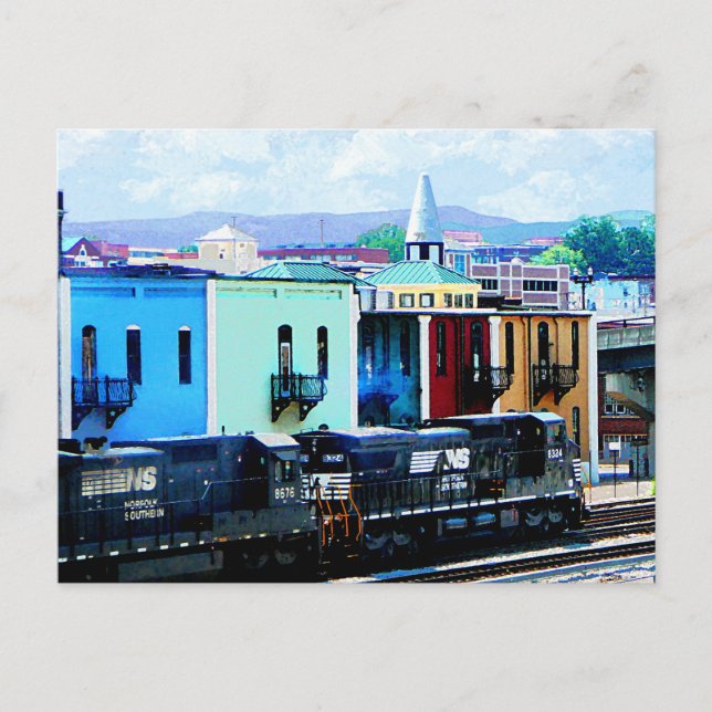 Carte Postale Train avec deux locomotives Roanoke, VA (Devant)