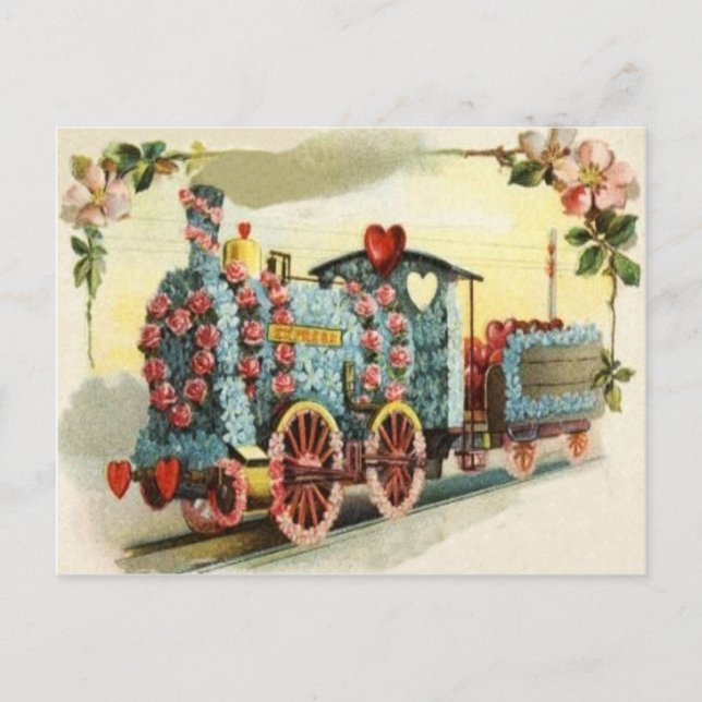 Carte Postale Train Cœur Rose Myosotis (Devant)