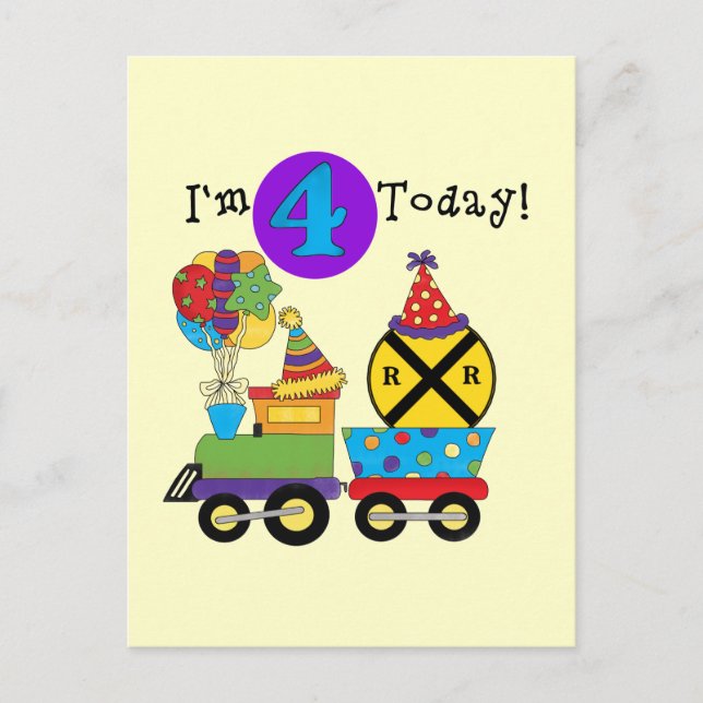 Carte Postale Train d'anniversaire 4e Anniversaire Tshirts et ca (Devant)