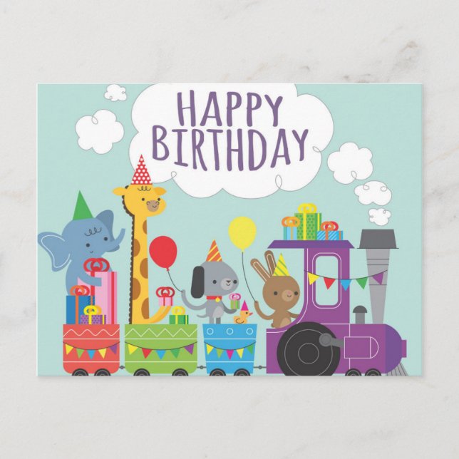 Carte Postale Train d'anniversaire joyeux (Devant)