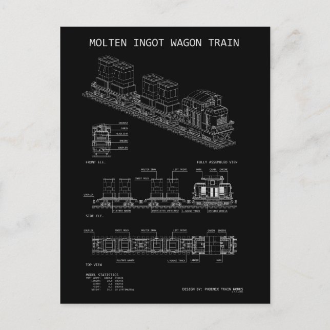 Carte Postale Train de lingots en fusion PTW "Plan" (Devant)