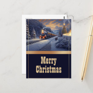 Carte Postale Train de Noël Peinture Vintage