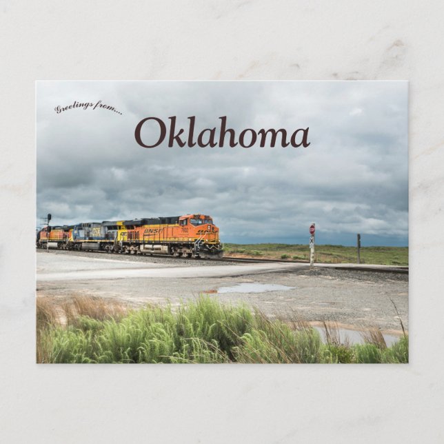 Carte Postale Train en Oklahoma par un jour nuageux (Devant)