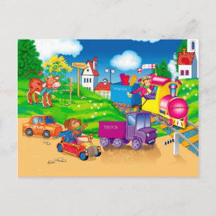 Carte Postale train et voiture