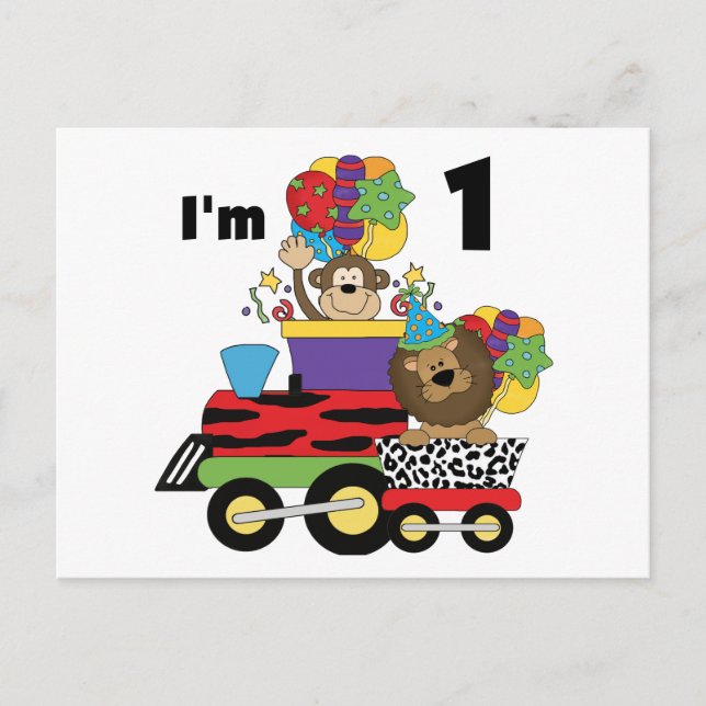 Carte Postale Train Jungle 1er Anniversaire T-shirts et cadeaux (Devant)