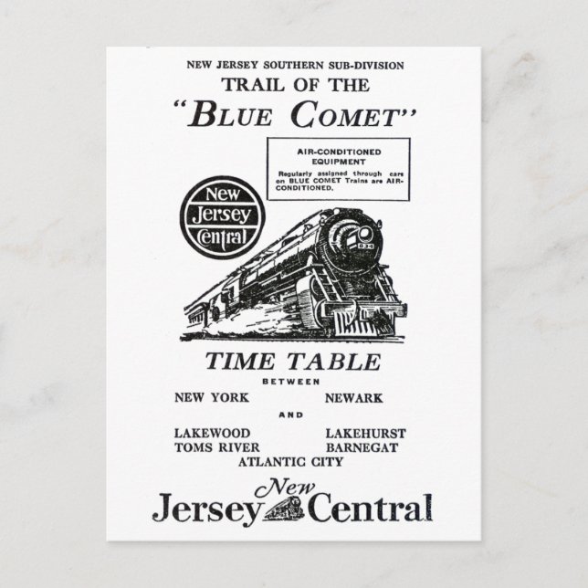 Carte Postale Train New Jersey Central Blue Comet (Devant)