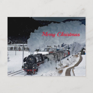 Carte Postale Train vapeur Locomotive neige photo Noël