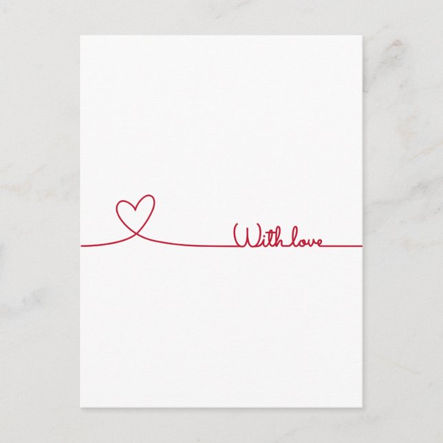 Carte Postale trait rouge du coeur avec amour (Devant)
