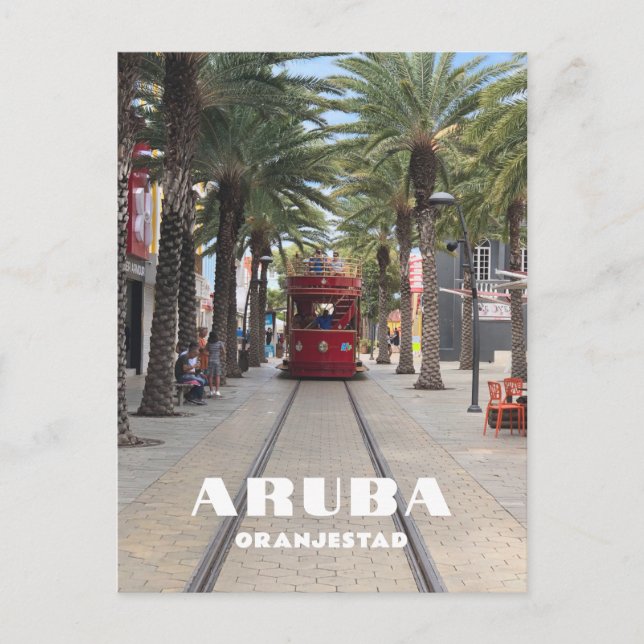 Carte Postale Tramway d'Aruba Oranjestad dans les palmiers (Devant)