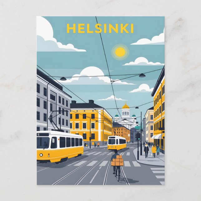 Carte Postale Tramway d'Helsinki – Paysage urbain de Finlande (Devant)
