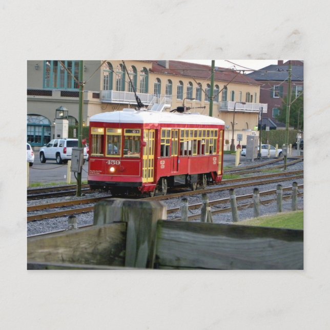 Carte Postale Tramway électrique rouge sur pistes (Devant)