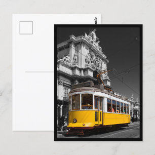 Carte Postale Tramway jaune de Lisbonne. Arche de la rue Augusta