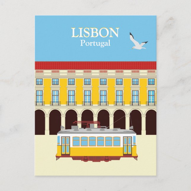 Carte Postale Tramway jaune de Lisbonne style vintage (Devant)