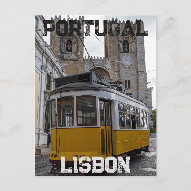 Carte Postale Tramway jaune sur la cathédrale de Lisbonne au Por (Devant)