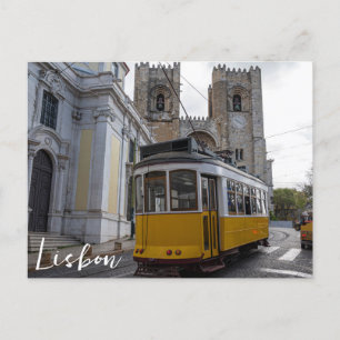 Carte Postale Tramway jaune sur la cathédrale de Lisbonne au Por