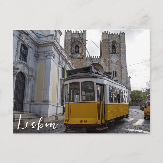 Carte Postale Tramway jaune sur la cathédrale de Lisbonne au Por (Devant)