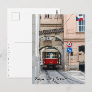 Carte Postale Tramway rouge dans la vieille ville de Prague - Ré